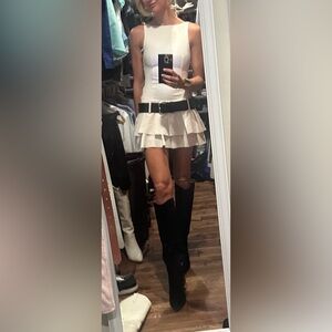 ZARA NWT SHORT White Belted Box Pleat Jumpsuit Dress XS